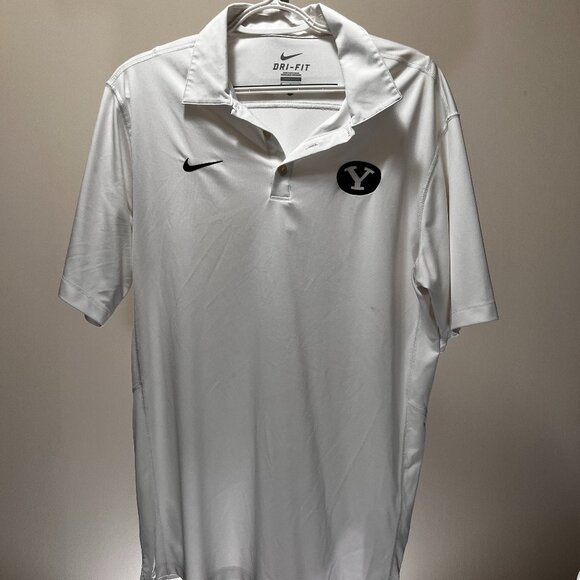 Nike Men's Polo Shirt BYU Cougars White Dri-Fit Golf Y Logo M Medium - Picture 1 of 4